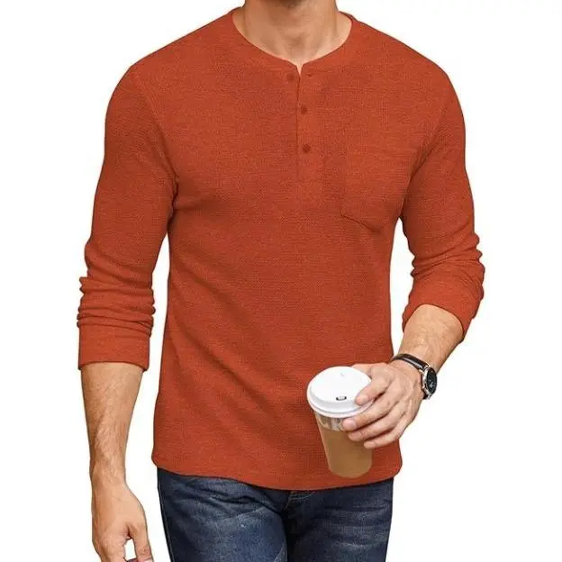 Men's Long Sleeve Waffle Henley Shirt