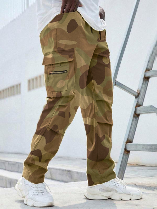 Men's Large Size Solid Color Drawstring Waist Cargo Pants