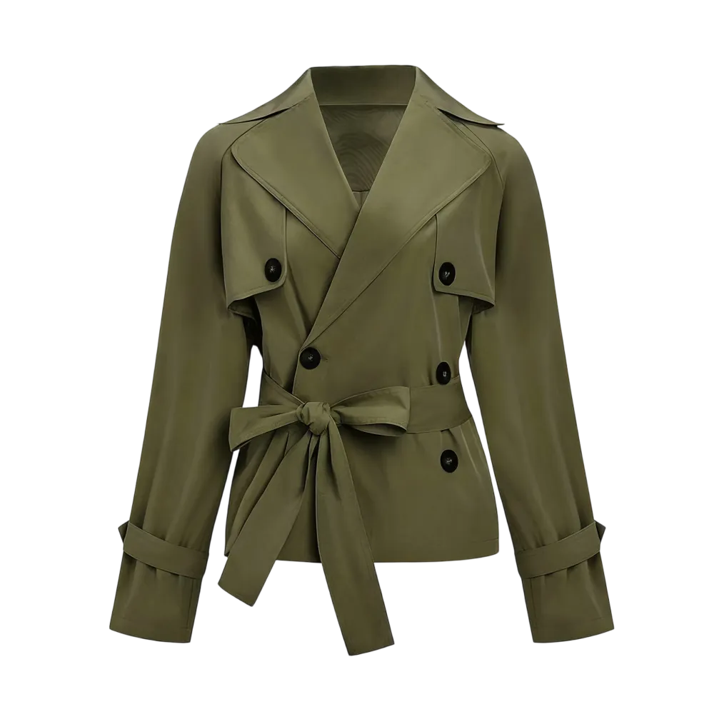 Women's Commuter Notch Lapel Double Breasted Detachable Belt Trench Coat