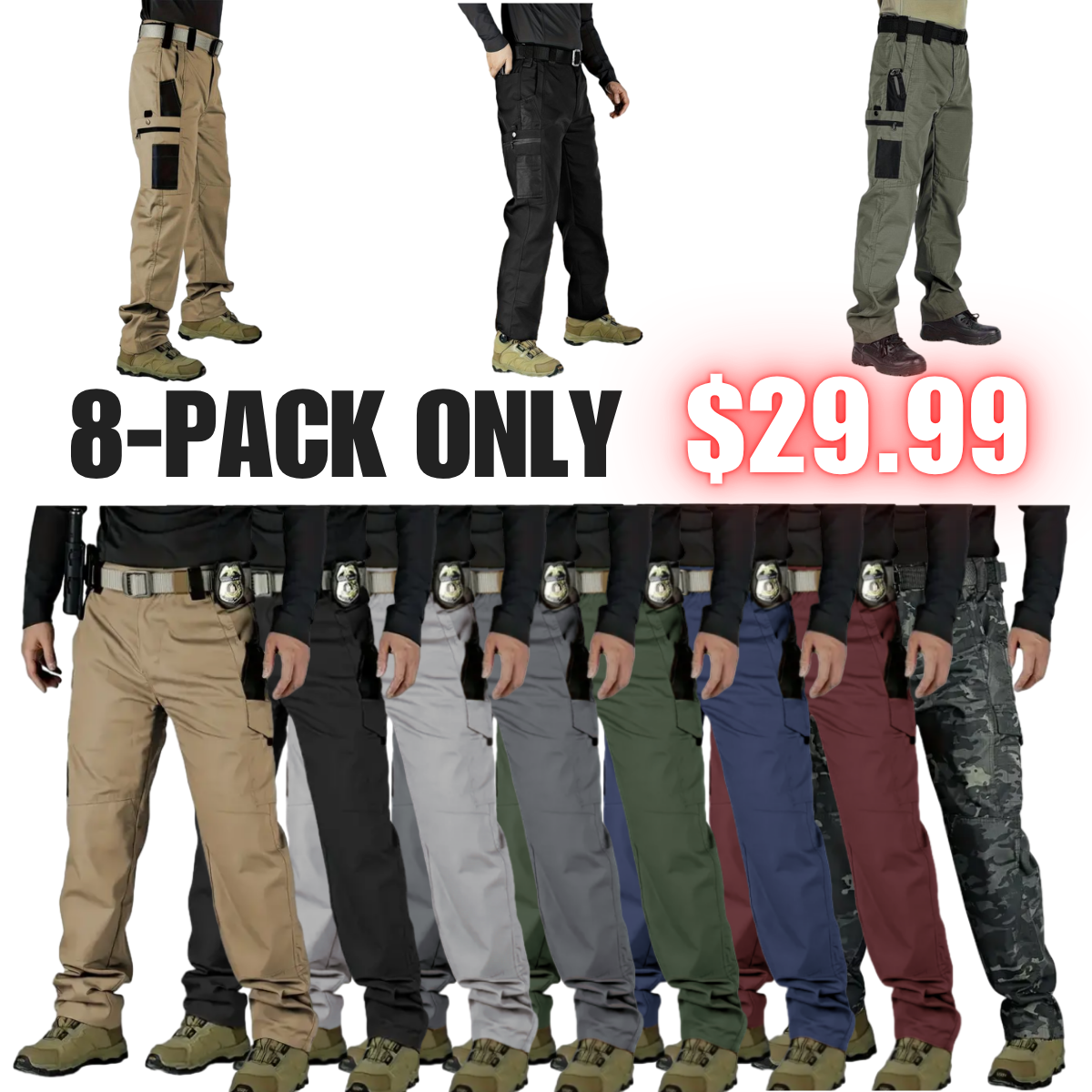 Men's 8-Pack Unisex 10-Pocket Heavy Duty Work Pants