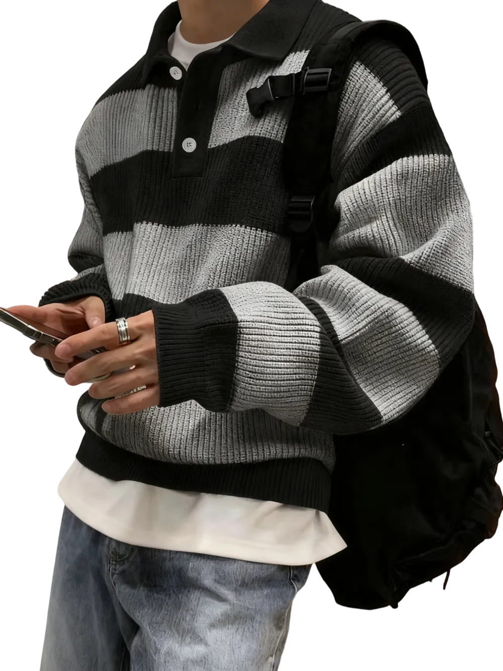 Men's Patchwork Print Half Button Sweater
