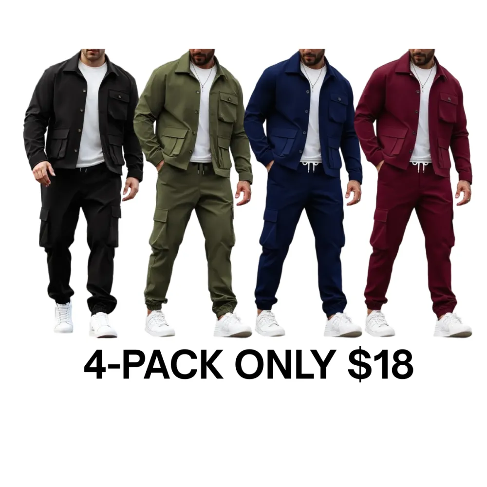 Men's Solid Color Pocket Button Front Jackets & Pants Two-Piece Set