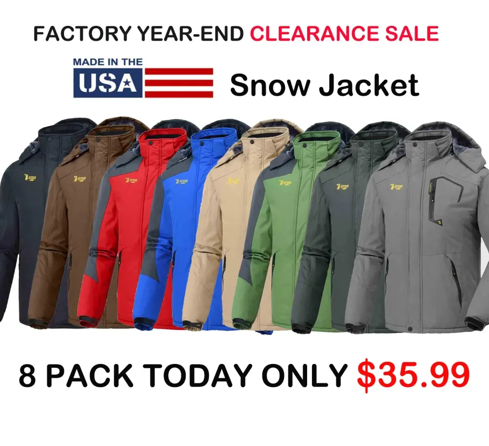 🔥Last day promotion⚡Men's Ski Snow Jacket Waterproof Insulated Fleece Outdoor Mountain Hooded Winter Coat