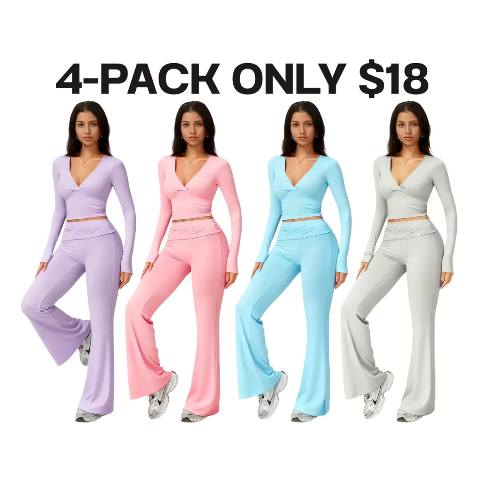 Women's 2-Piece Long Sleeve Plunging V-Neck Set