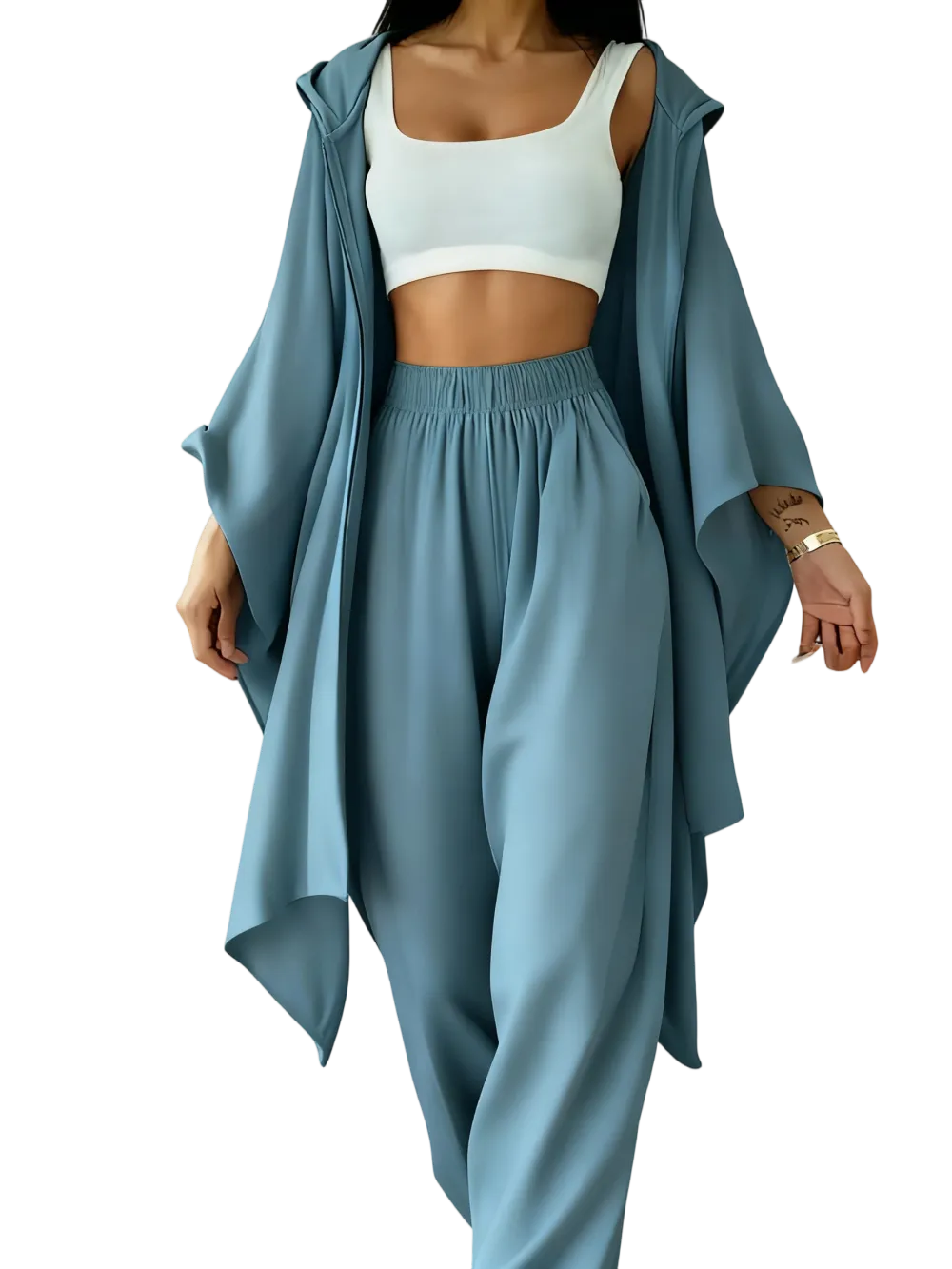 Women's Two-Piece Casual Set, Wide-Leg Pants & Loose-Fit Cardigan Jacket
