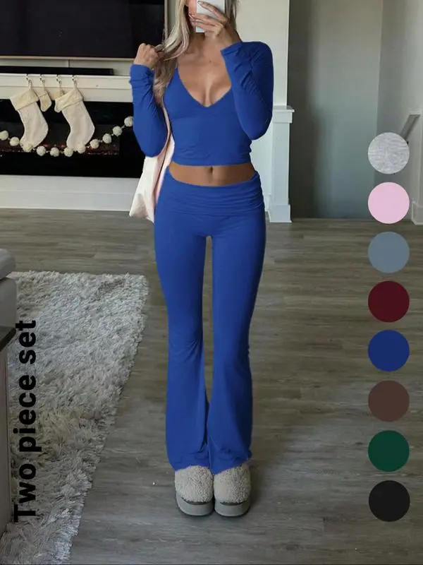 🔥 Best Price Today Only🔥Women's V-Neck Long Sleeve Two-Piece Set – Grab Yours Now! ⏰💖