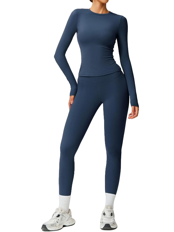 🔥Women’s High‐Elastic Patchwork Active Set – Long Sleeve Slim Fit & Compression Pants