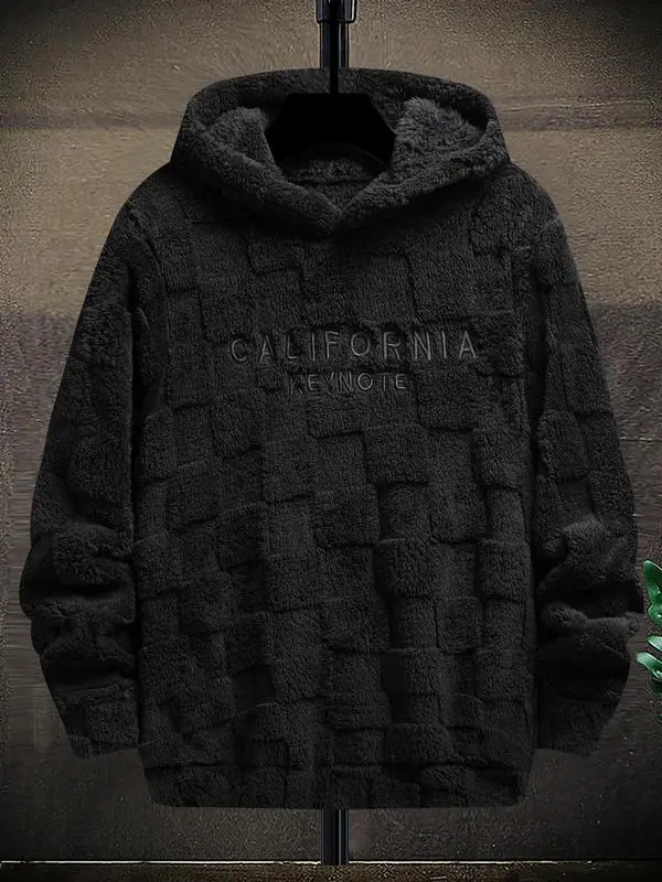 Men's Letter Embroidery Fuzzy Hoodie