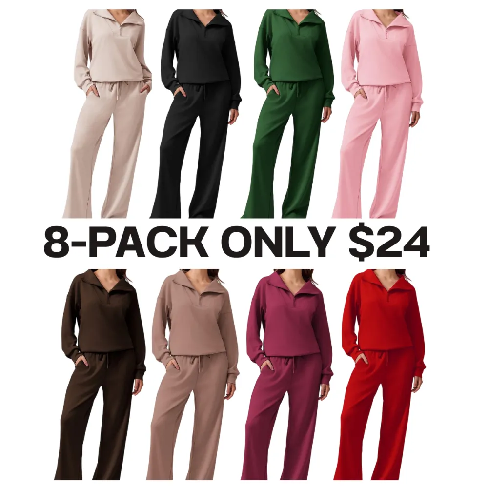 Women’s 2-Piece Sporty Lounge Set – Long Sleeve Half-Zip Top & Comfy Pants