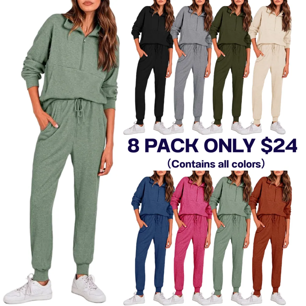 Women's 2-Piece Ribbed Half-Zip Sweatshirt & Jogger Pants Set