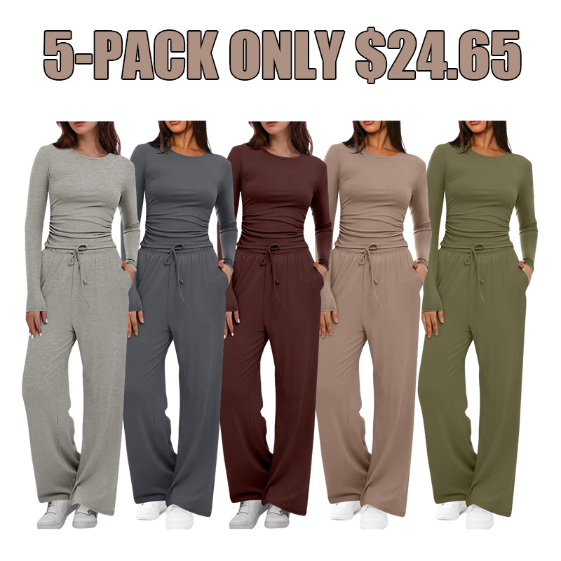Women's 2 Piece Sets Fall Outfits Long Sleeve Wide Leg Tracksuits Casual Lounge Set Matching Sets