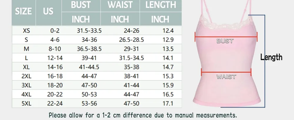 Women’s Padded Lace Cami Top – Double Lined Sexy Spaghetti Strap Tank