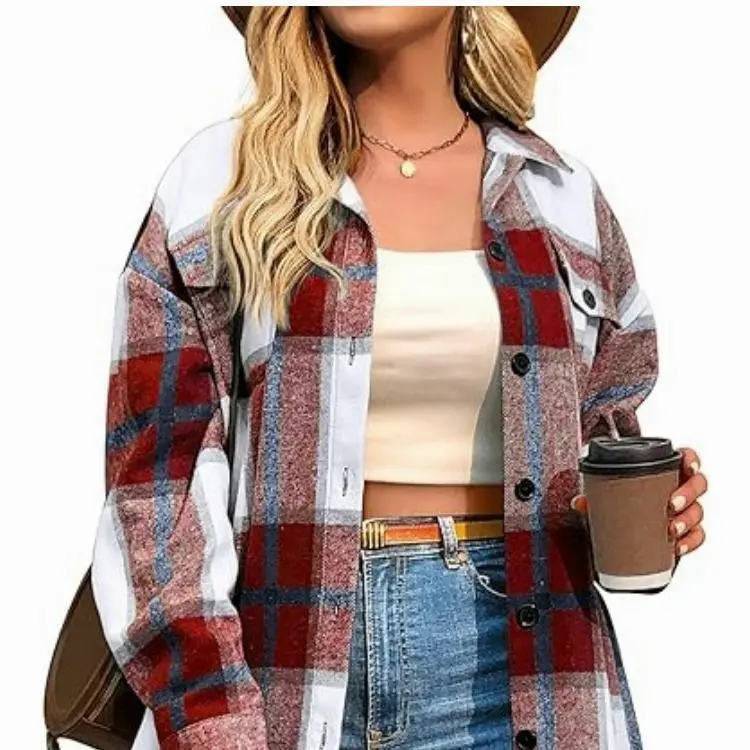 Womens Plaid Shacket Shirt