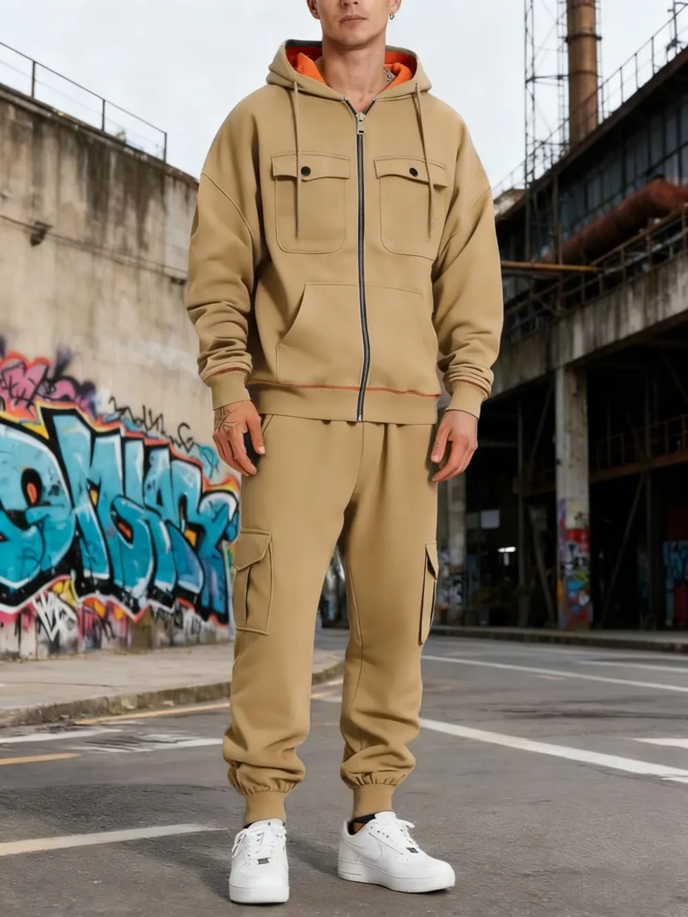 Clearance sale Men's sweatshirt with multiple pockets warm and stylish-Jacket & Pants