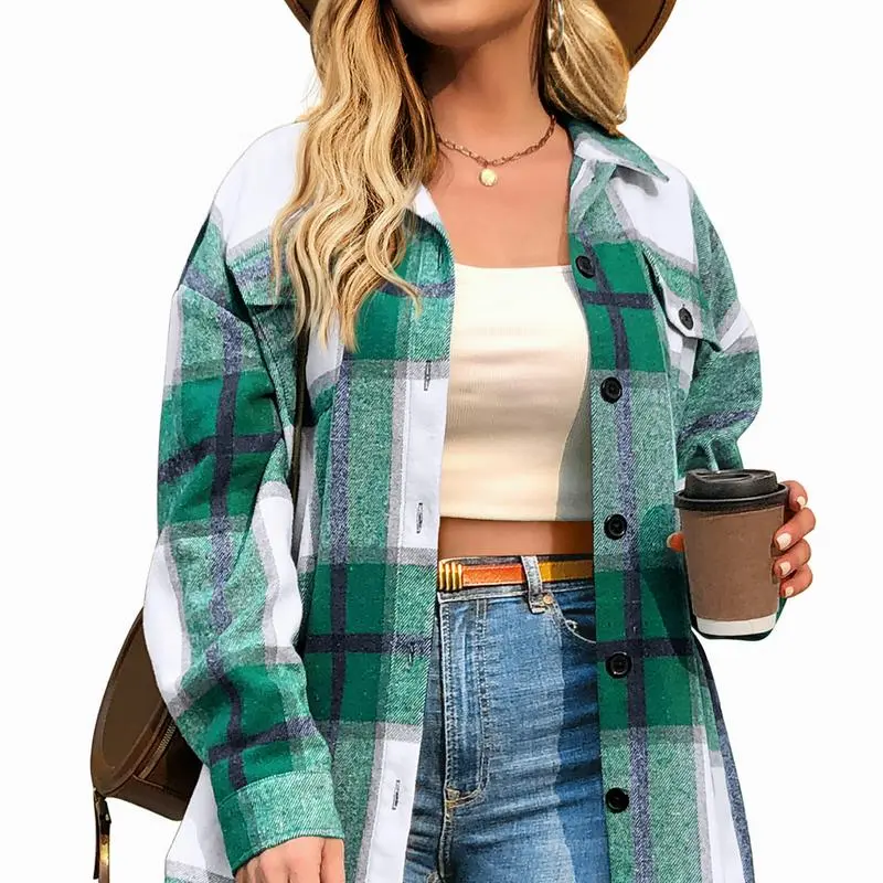 Womens Plaid Shacket Shirt