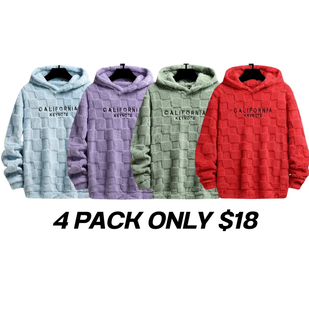 Men's Letter Embroidery Fuzzy Hoodie