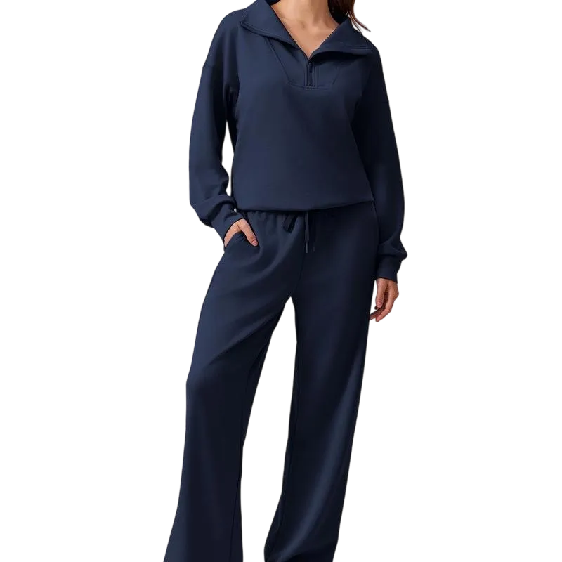 Women’s 2-Piece Sporty Lounge Set – Long Sleeve Half-Zip Top & Comfy Pants