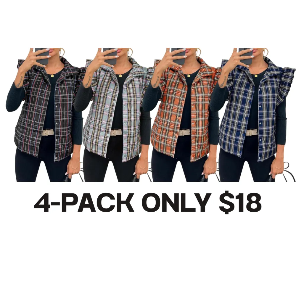 Women's Plaid Ruffle Trim Quilted Vest