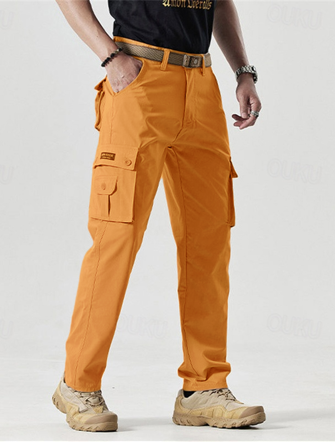 2025 Hot Sale-Men's Solid Color Patched Zipper Fly Cargo Pants