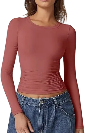 Women's Ruched Long Sleeve Crop Top