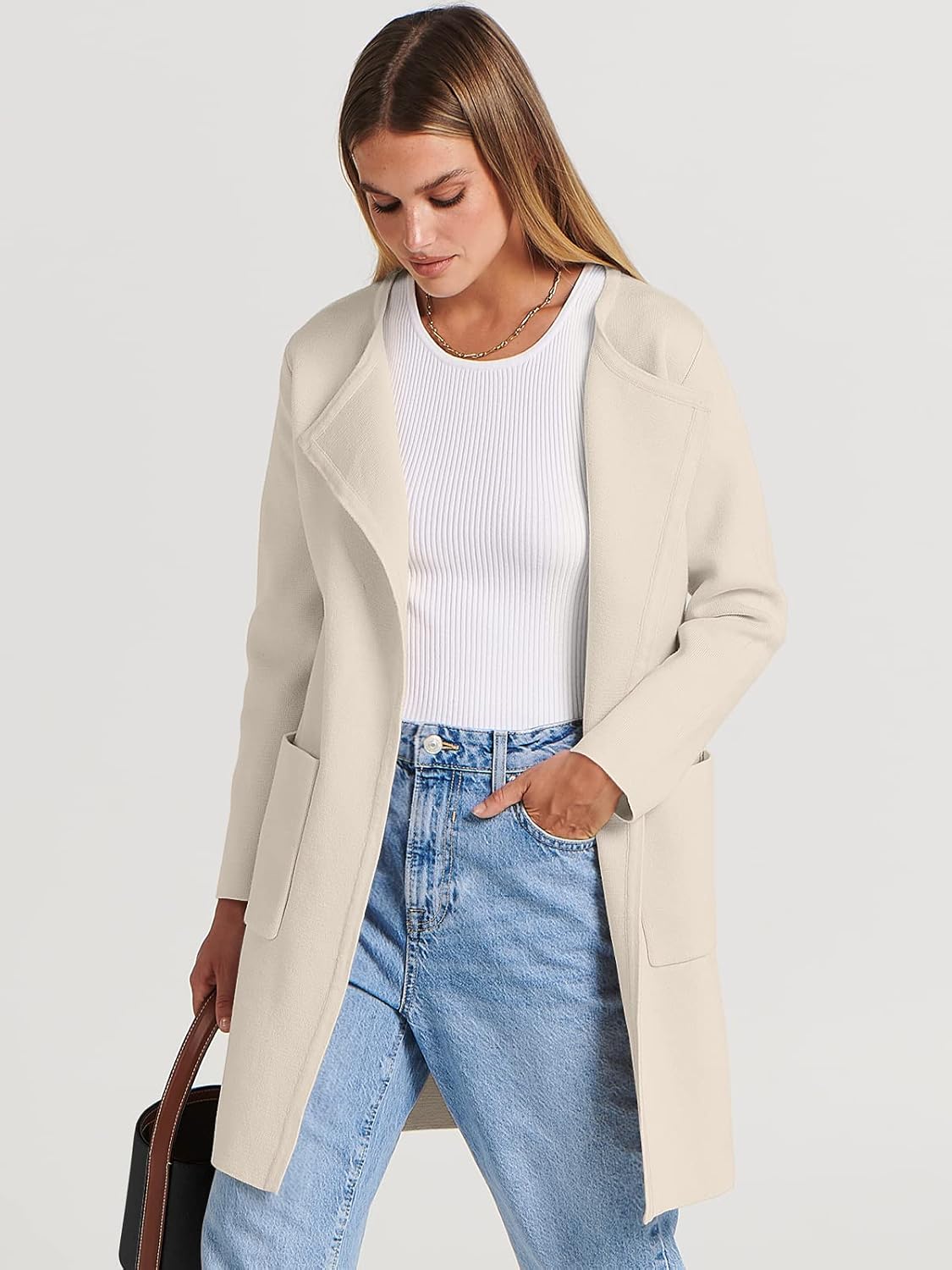 Women's Open Front Knit Lightweight Cardigan Casual Long Coatigan Sweater Lady Jacket Coat 2024 Fall Outerwear