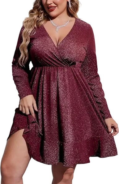 🔥Last Day 95% OFF🔥Women's V-Neck Glitter Swing Cocktail Dress