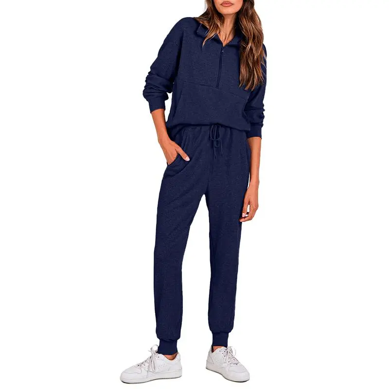 Women's 2-Piece Ribbed Half-Zip Sweatshirt & Jogger Pants Set