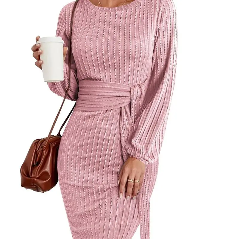 Women's Elegant Knit Dress Long Lantern Sleeve