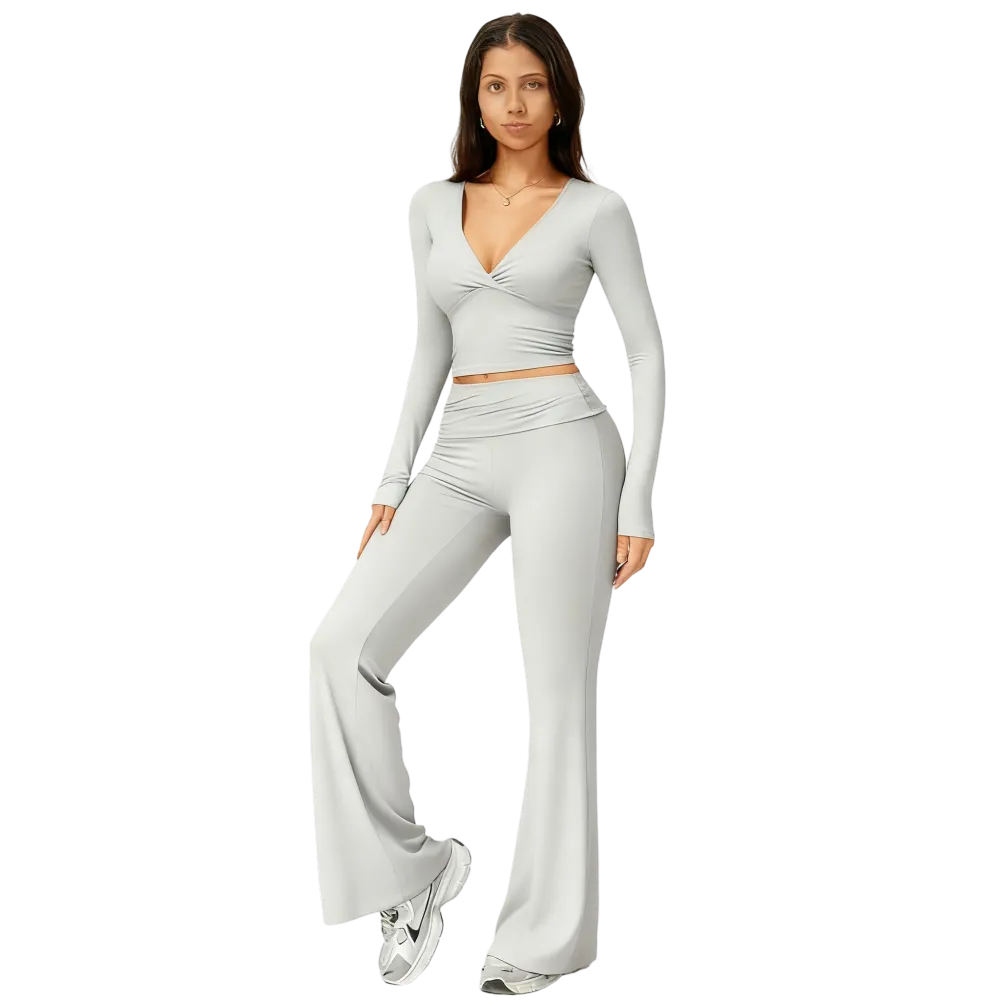 Women's 2-Piece Long Sleeve Plunging V-Neck Set