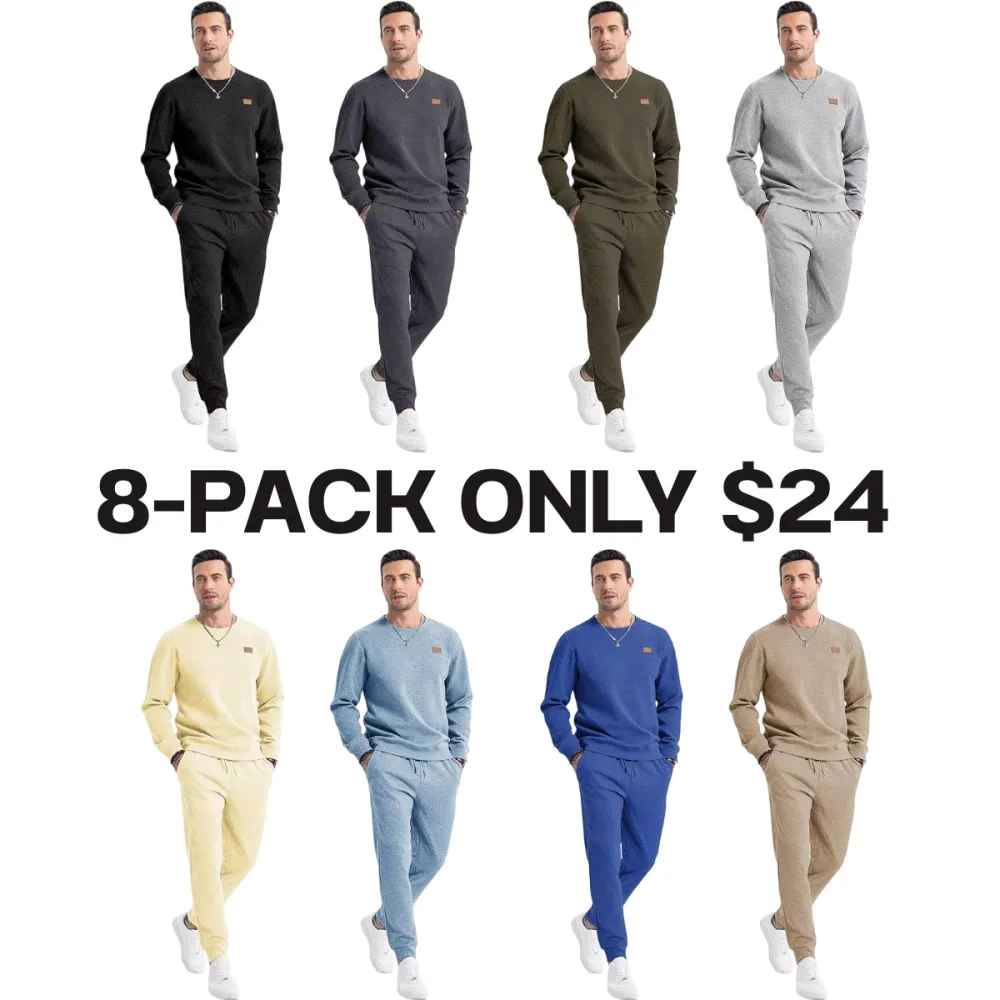 Men's 2 Piece Sweatsuits Outfits Casual Crewneck Jacquard Sweatshirt Joggers Sweatpants Set