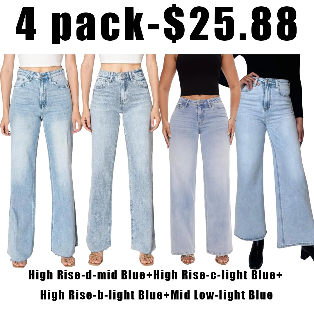 Mid-Low Rise Baggy Jeans Wide Leg for Women Distressed Pants Stretchy Bottom Lady Basic Comfortable Denim