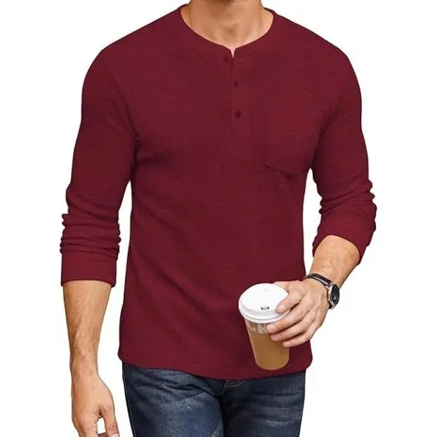 Men's Long Sleeve Waffle Henley Shirt
