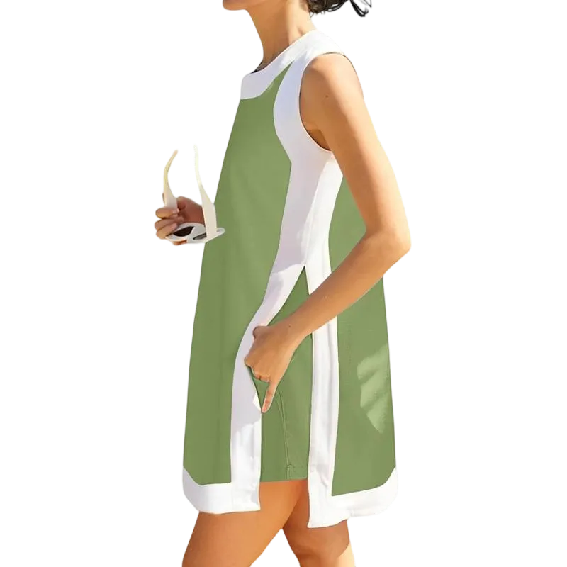 Women‘s Casual Two-Piece Set – Color Block Sleeveless Pullover Top & Matching Shorts with Pockets