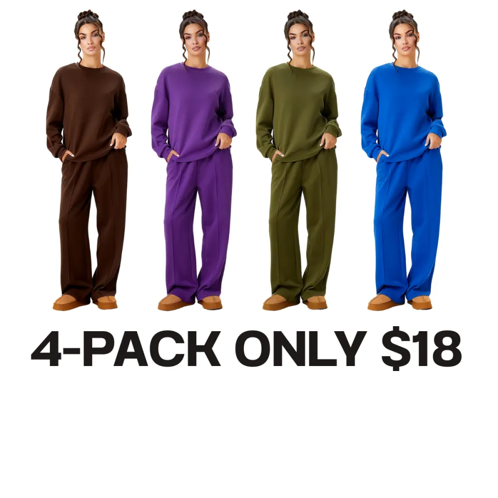 Women’s Casual Two Piece Outfit, Long Sleeve Top & Wide Leg Pants