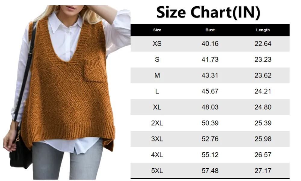 Women's Solid Pocket High Low Hem V Neck Sweater Vest