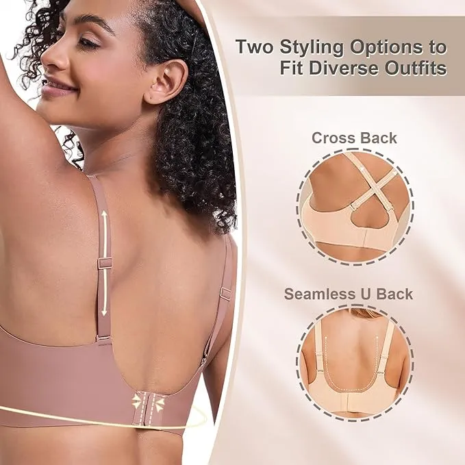 Women’s Everyday Seamless Wireless Bra – Push Up Deep V Bralette