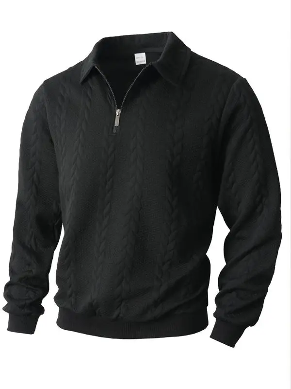 Men's Cable-Knit Polo Collar Half-Zip Sweater