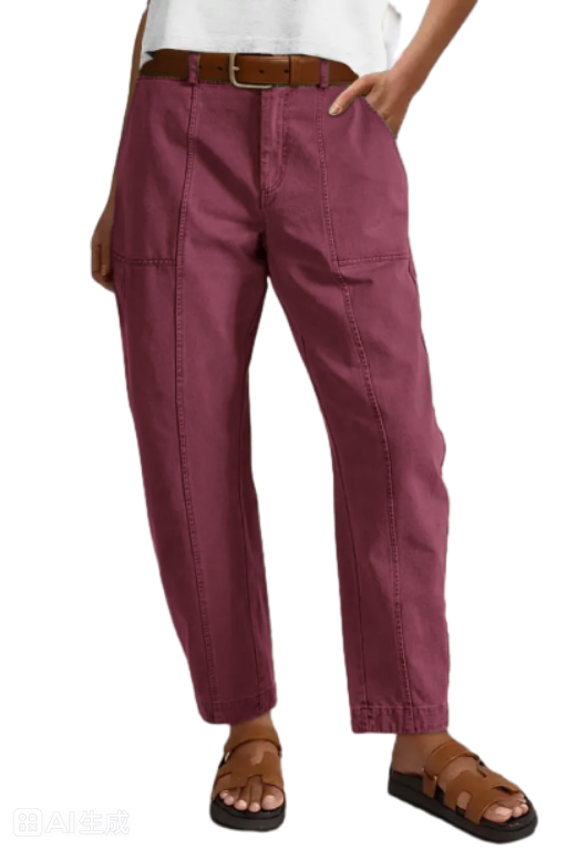 ⚡FINAL SALE⚡- Solid Stitch Detail Mid Waist Barrel Leg Pants Without Belt