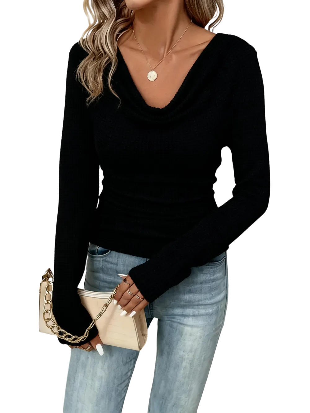 Women's Slim-Fit Long Sleeve T-Shirt, Plain Pattern Casual Top
