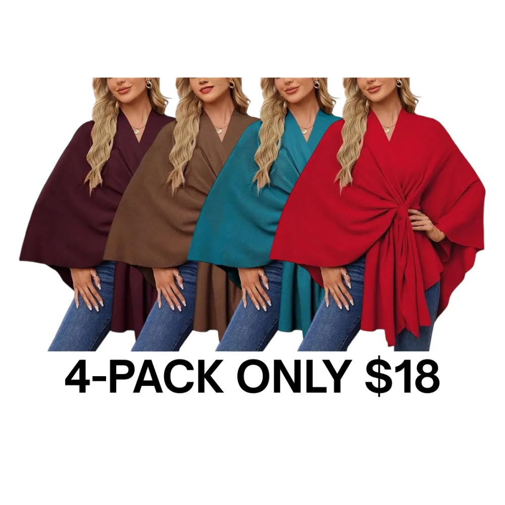 Women's Elegant Wraps Soft Open Front Poncho Sweater