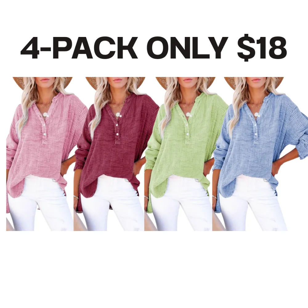 Women's Casual Button V Neck Long Sleeve Shirts