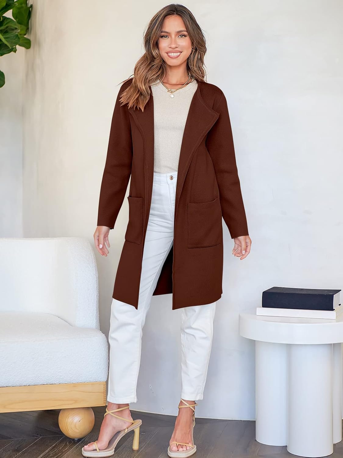 Women's Open Front Knit Lightweight Cardigan Casual Long Coatigan Sweater Lady Jacket Coat 2024 Fall Outerwear