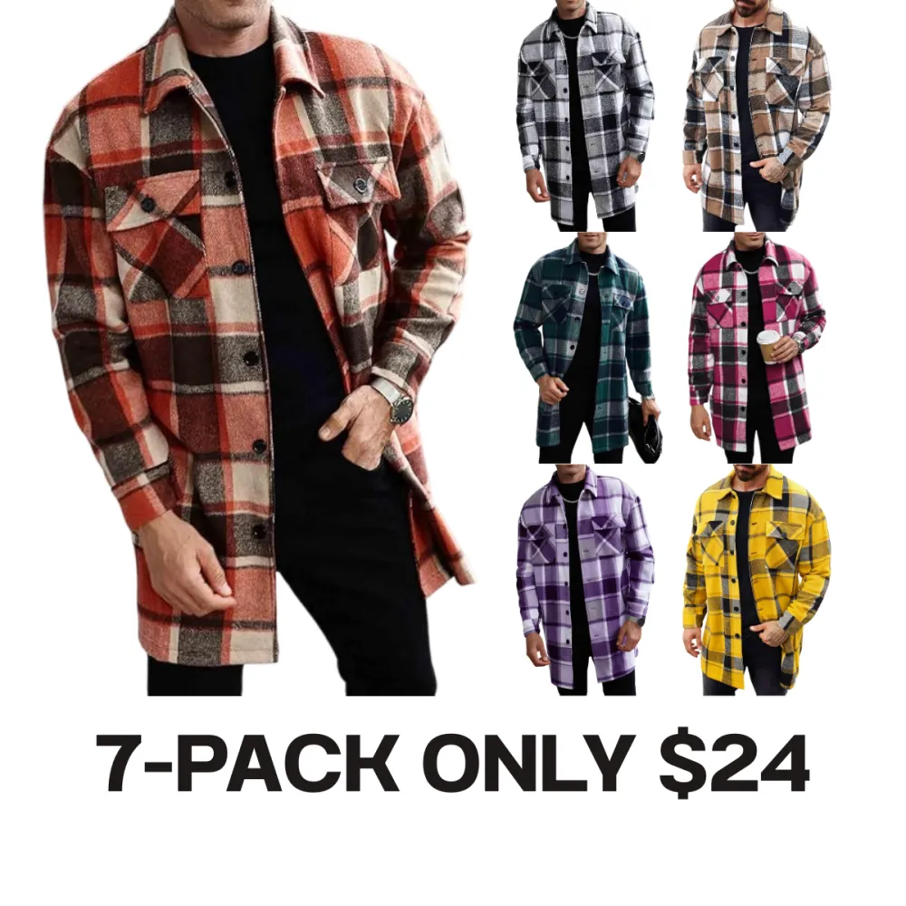 Men's Plaid Long Loose-Fit Coat