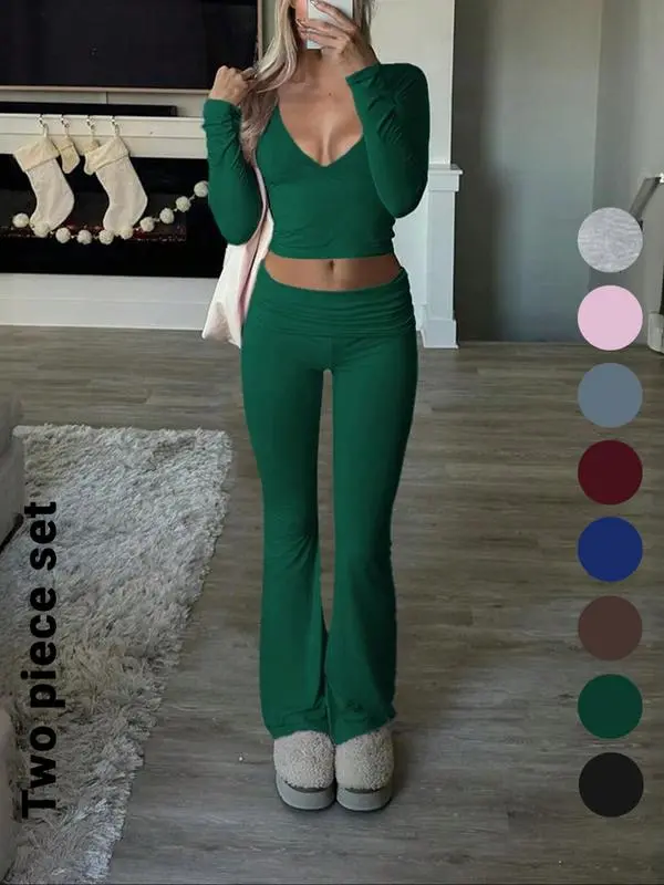 🔥 Best Price Today Only🔥Women's V-Neck Long Sleeve Two-Piece Set – Grab Yours Now! ⏰💖
