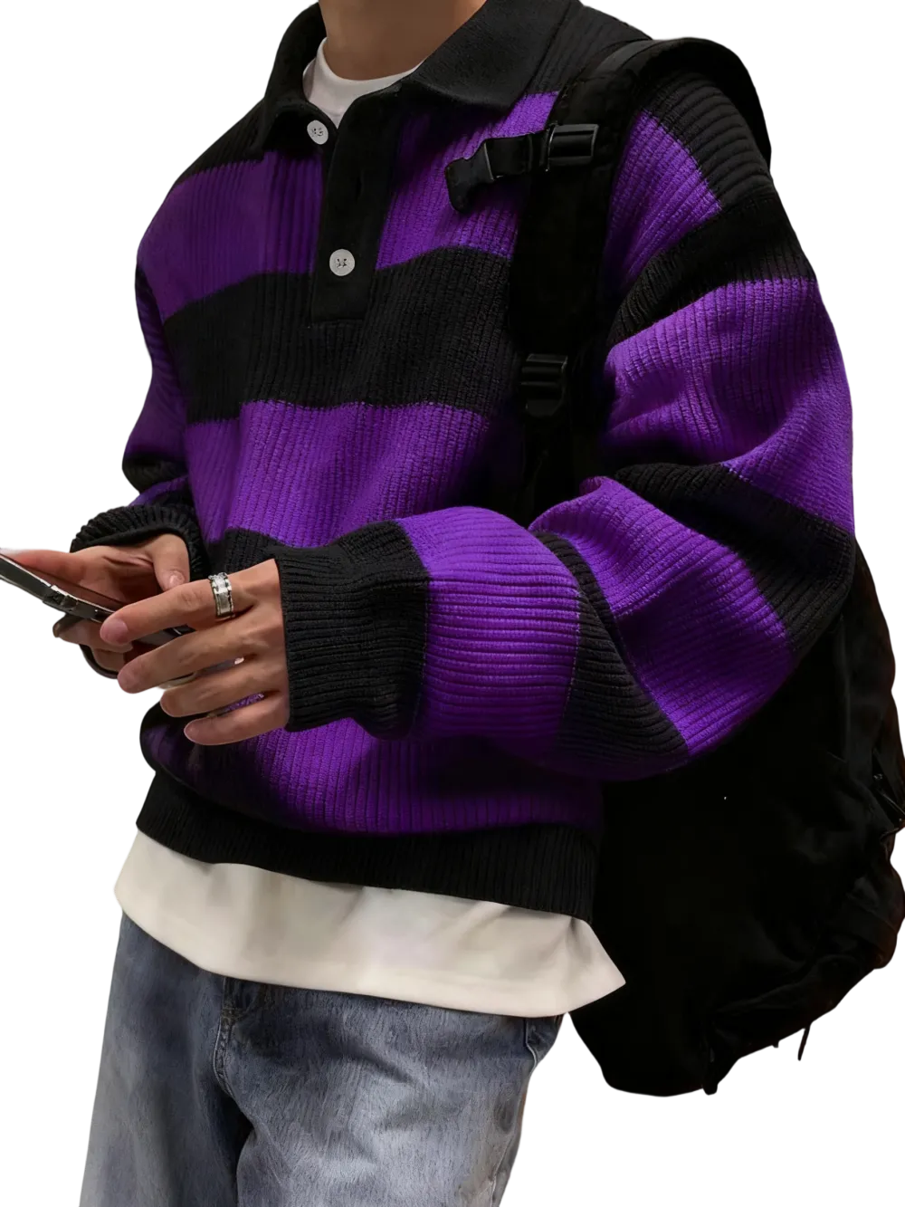 Men's Patchwork Print Half Button Sweater