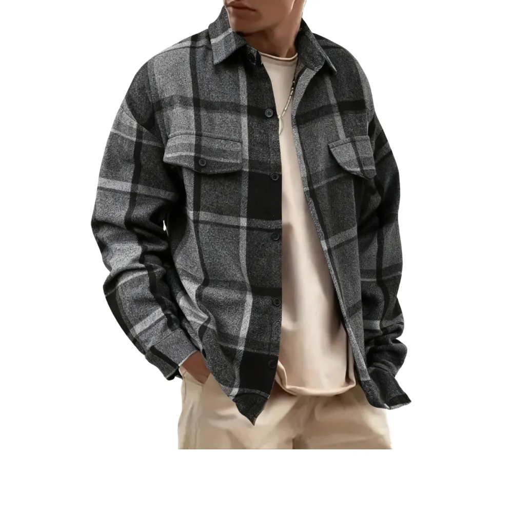 Men's Casual Loose-Fit Plaid Shirt