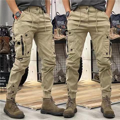 Men's Baggy Skinny Cargo Pants With Multiple Pockets Men's Casual Cargo Pants Elastic Waist Drawstring Joggers Pants Tapered Sweatpants for Men Multi Pockets