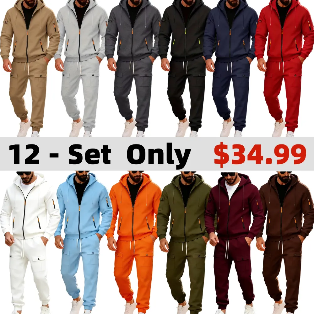 🔥Clearance sale!Men's Winter Fleece-Lined loose Casual Workwear Outfit with Multi-Pocket Jacket & Pants