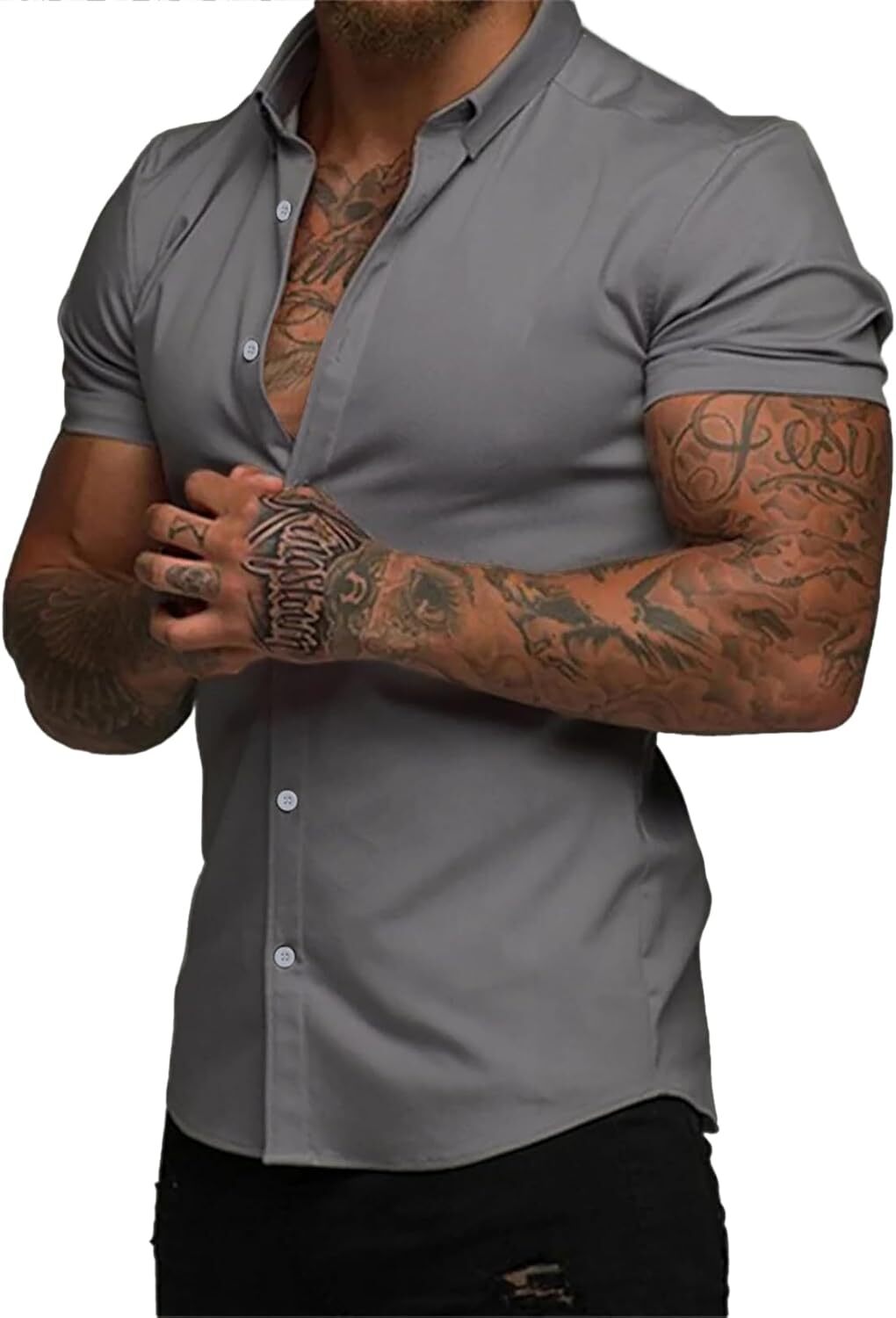 Men's Short Sleeve Dress Shirts Casual Button Down Wrinkle-Free Shirt