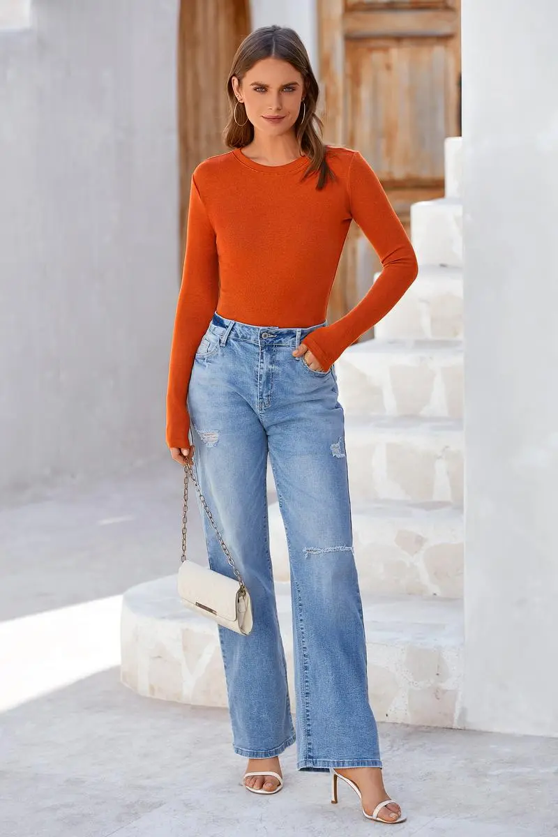 🔥Last Day 95% OFF🔥Women's Slim Fit Long Sleeve Crew Neck Top